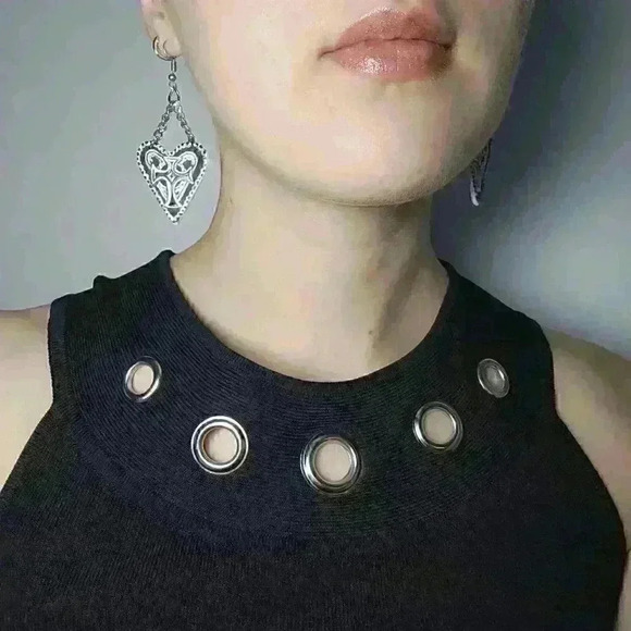 The Craft Witch inspired cross and heart black  and white goth earrings - Picture 3 of 11